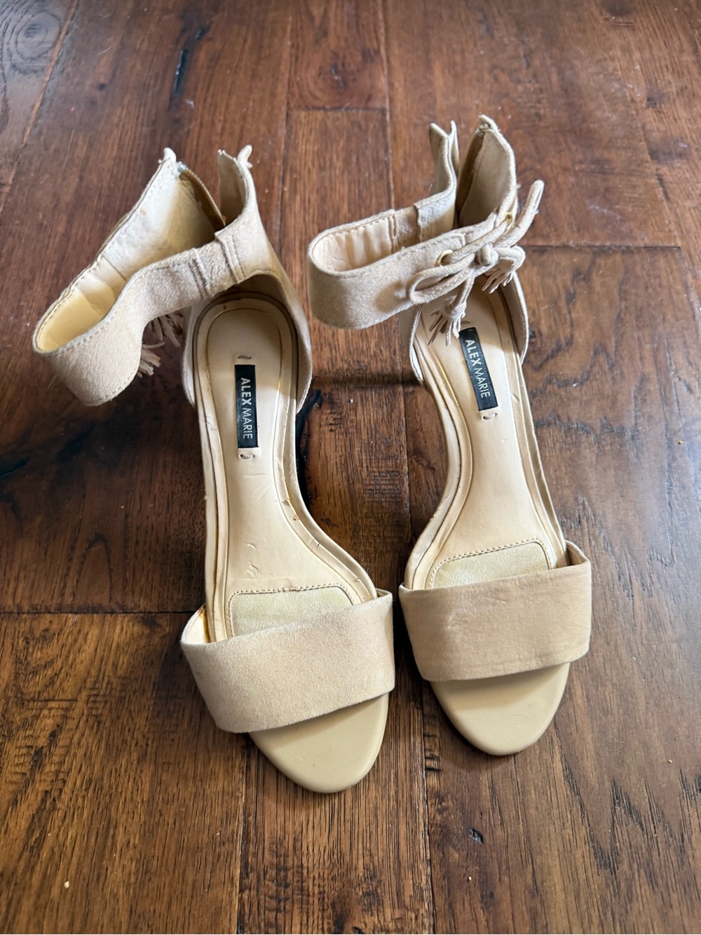 Alex Marie Tan Suede Ankle-Tie Block Heel Sandals